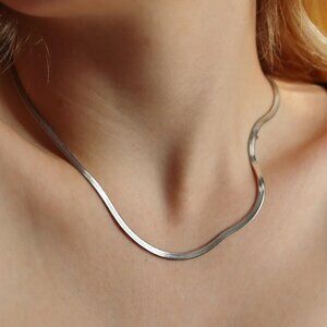 Necklace Chain herringbone serpentine Silver, Stainless Steel, Waterproof …